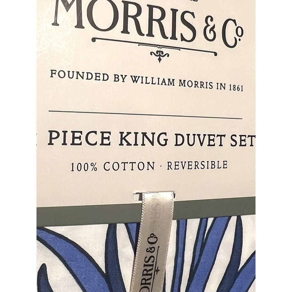 William MORRIS & CO. KING Duvet Cover Set Blue White Reversible COTTON - Picture 16 of 16